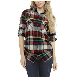 Matchstick Button Down Roll Tabbed Sleeves Plaid Shirt NWOT Size Medium